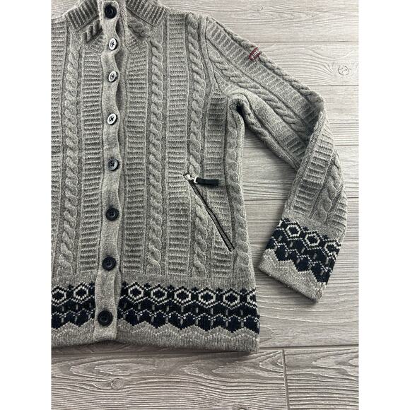 Fire & Ice Cable Knit Cardigan Sweater Button Up Nordic Mock Neck Women's Sz M/L - Picture 2 of 9